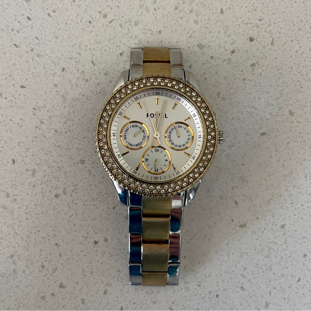 Fossil Sport Multifunction Watch Two-Tone - Gold Silver Swarovski Crystals